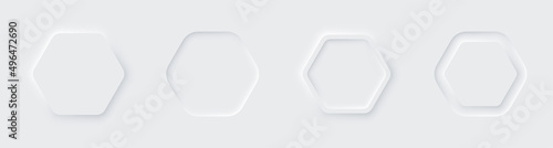 Neumorphic hexagon set. White style. Web elements. 3d design