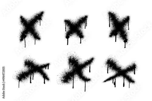 Spray paint cross vector illustration set. Graffiti cross art.