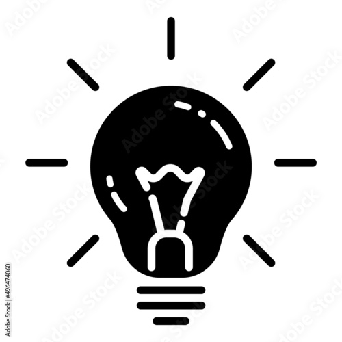 Idea Bulb Shining Flat Icon Isolated On White Background