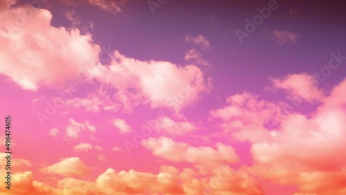 Time Lapse of a beautiful vivid Coral purple orange Sky at Sunset with clouds. darmatic Sunshine sky, Beautiful View, evening clouds fast moving away photo