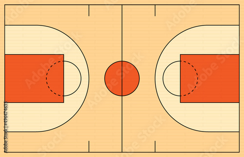 Basketball court top view layout, vector illustration.