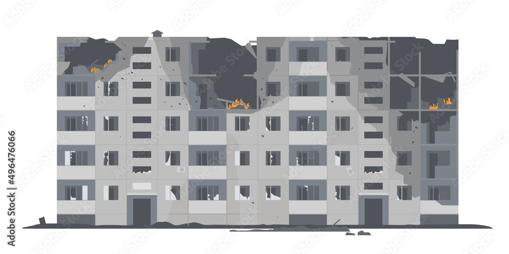 Building damaged after the bombing during the fighting. War of Russia against Ukraine