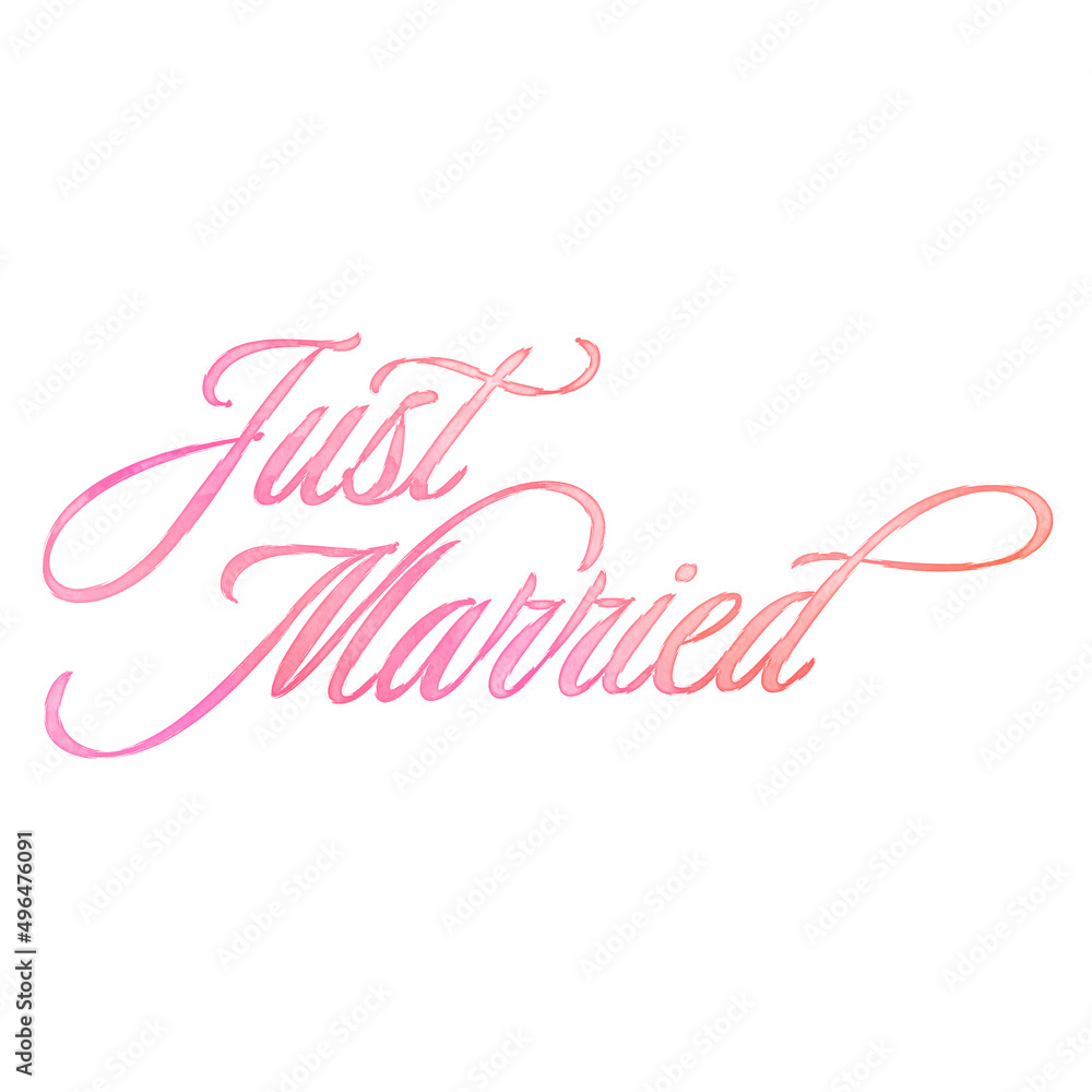 Text ‘Just Married’ written in hand-lettered watercolor script font.