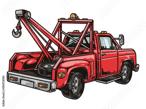 Red tow truck with hook