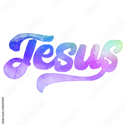 Text ‘Jesus’ written in hand-lettered watercolor script font.