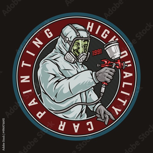 Car painting round badge with inscription