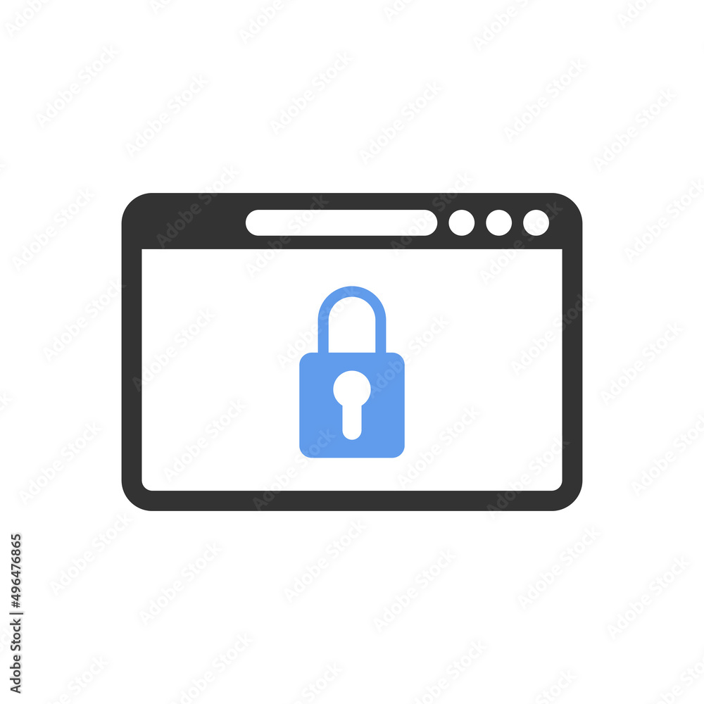 Browser window and locked padlock vector icon Browser window and locked padlock vector icon