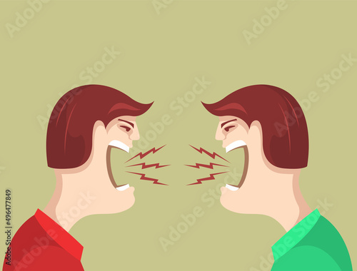 Opponents quarrel, screaming people swear, family scandal or friends argument, vector