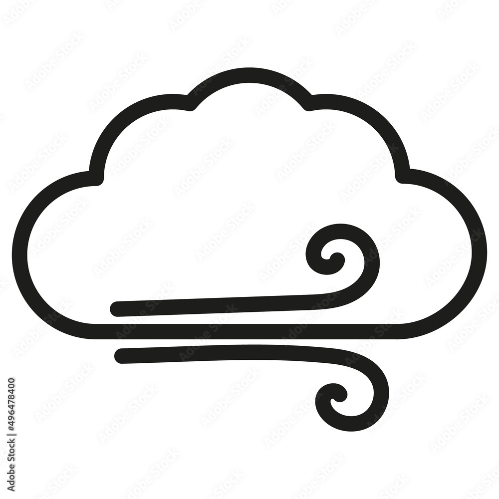 Ikona wiatru. Grafika wektorowa chmura i wiatr.  - obrazy, fototapety, plakaty 