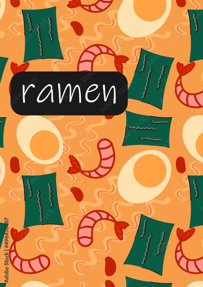 Hand drawn noodles background. Asian Japanese ramen noodles, spaghetti texture, egg, broth, seaweed, shrimp. Flyer printable template. Hand drawn noodles background. Asian Japanese ramen noodles, spaghetti texture, egg, broth, seaweed, shrimp. Flyer printable template.