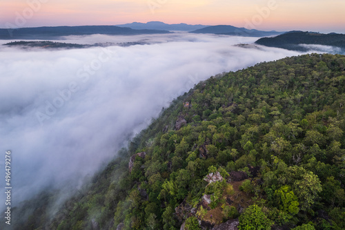 Phu-E-Lerd, Landscape sea of mist on the mountain border of Thailand and Laos, Loei province Thailand.