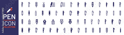 Pen icon collection. Stationery tool symbol isolated on white background.