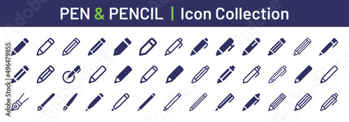 Pencil icon collection. Pen icon set isolated on white background.