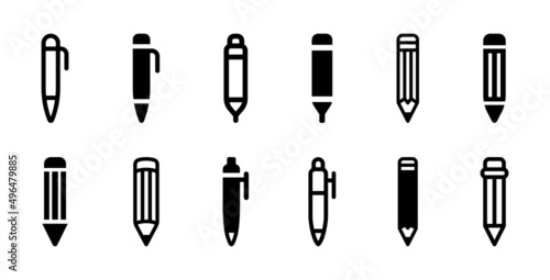 Simple pen and pencil icon collection. Vector illustration