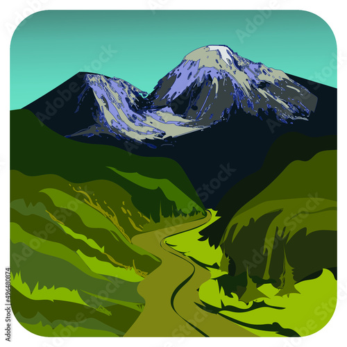 Beautiful landscape on background of mountains vector illustration.