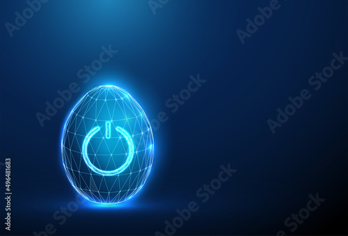 Abstract blue egg with power button on it.