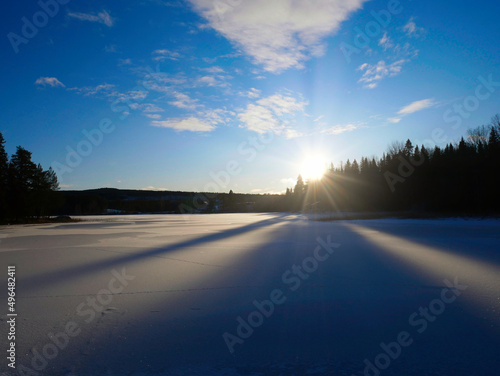sunset in the snow landscape