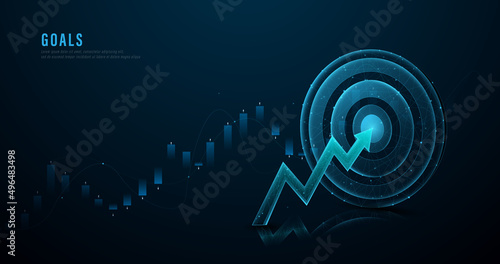 Goal achievement. Path chart to target. line, dot and low polygon, structure design. Vector illustration