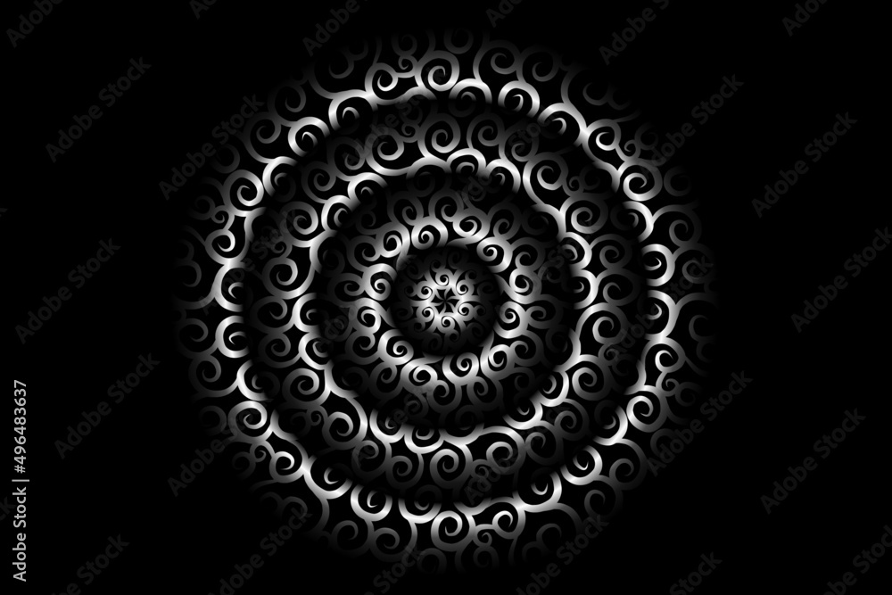 seamless circular circle  Black and white caleidoscope gradient flower art pattern of indonesian traditional tenun batik ethnic dayak ornament for wallpaper ads background 
