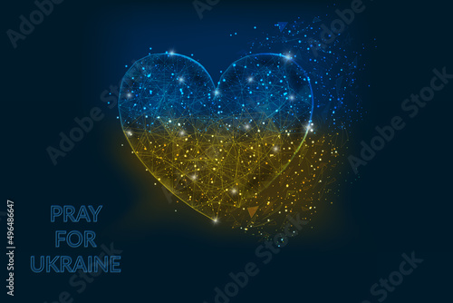 Pray for Ukraine concept. Save Ukraine and I Support Ukraine. Heart shape flag of ukraine. Polygonal low poly style illustration