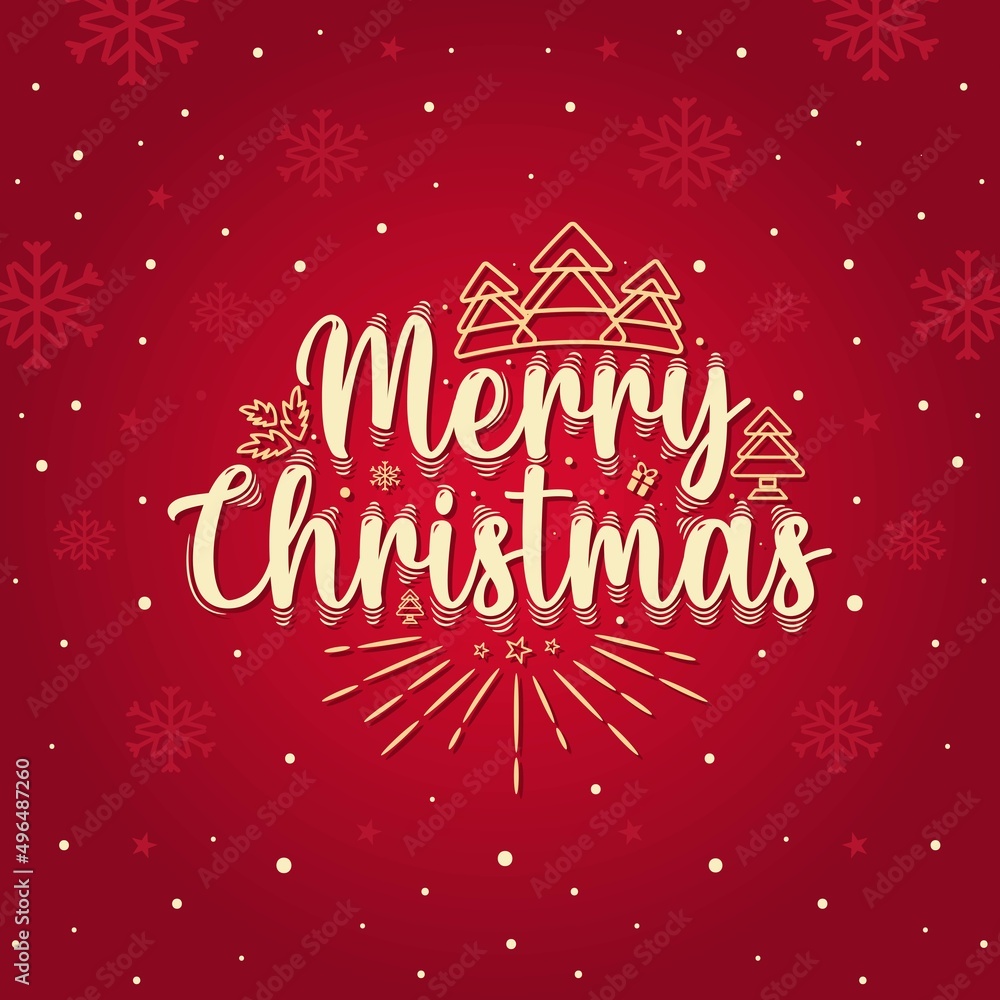 Merry Christmas red background typography vector illustration.