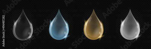 Set of crude oil. Collection of multicolored elements for website. Posters or banners with liquid, various substances. Isometric realistic vector illustrations isolated on black transparent background