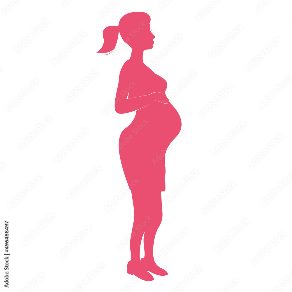 Pregnant female silhouettes and baby. Pregnant woman character holding her belly. Child planning. The concept of motherhood, prenatal intrauterine development. Flat cartoon illustration. Pregnant female silhouettes and baby. Pregnant woman character holding her belly. Child planning. The concept of motherhood, prenatal intrauterine development. Flat cartoon illustration.