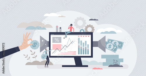 Robo advisor as automated computer advices for investment tiny person concept. Effective money management and consulting with artificial intelligence tools vector illustration. AI process support.