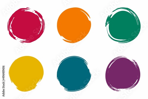Set of circle brush strokes, hand drawn paint frame for design logo, banner, card. Vector illustration