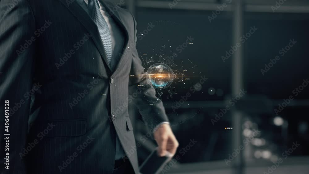 Businessman with Energy Conversion hologram concept Businessman with Energy Conversion hologram concept