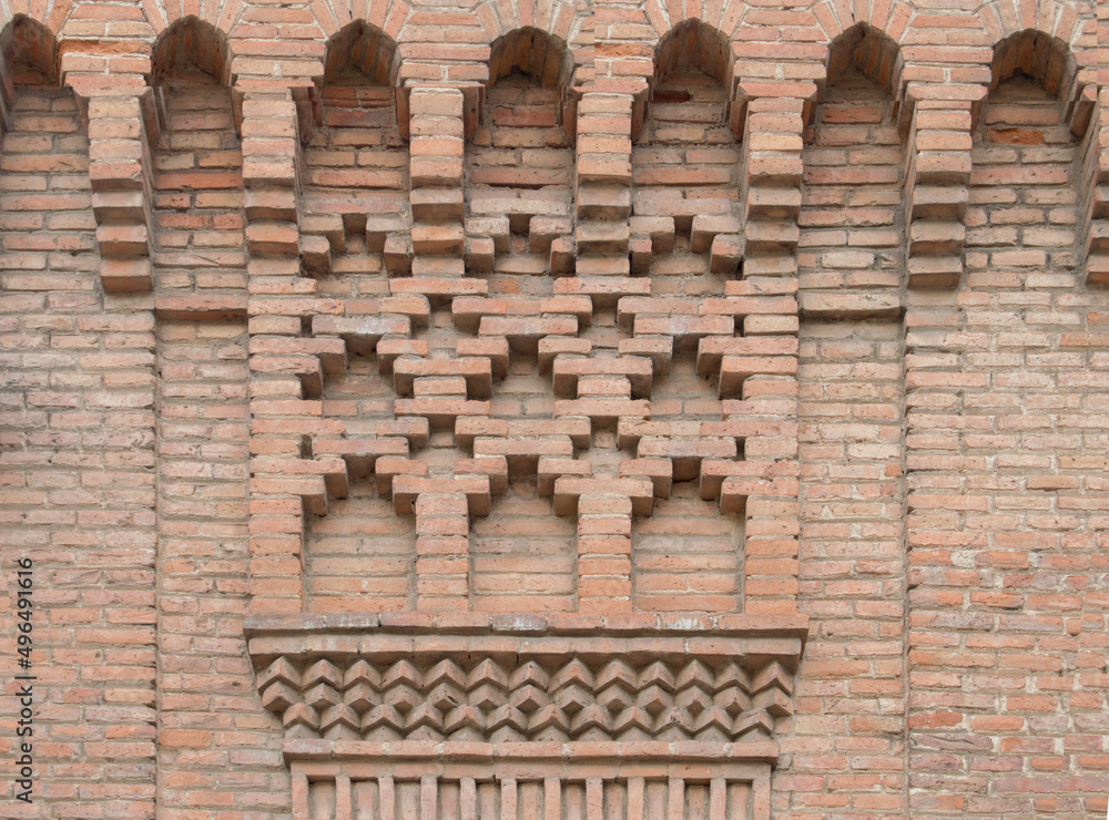 brick ornament in neomudejar style on a facade