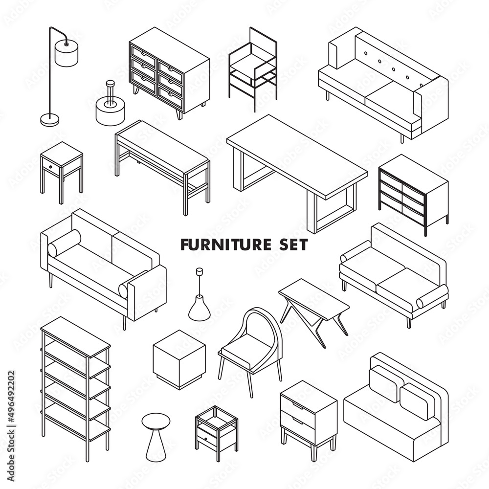 Minimal furniture set on white background, vector Minimal furniture set on white background, vector