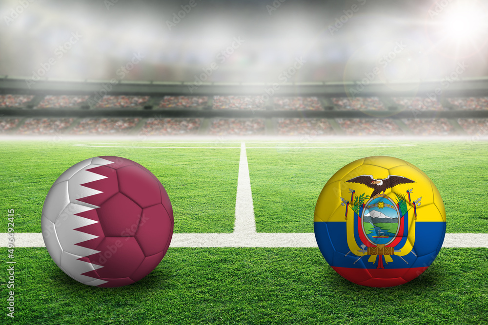 Qatar Versus Ecuador football in Soccer Stadium With Copy Space Qatar Versus Ecuador football in Soccer Stadium With Copy Space