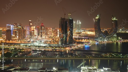 Lusail Bay skyscrapers skyline view at night at Doha Qatar
 photo