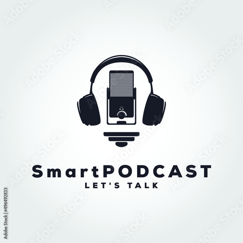 smart podcast. Podcast with microphone logo inspiration. design template, vector illustration.