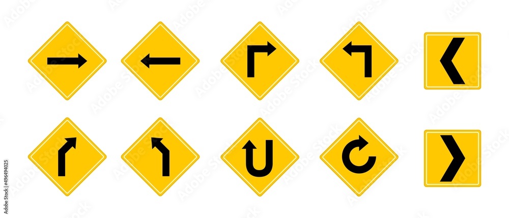 Set of yellow road sign and traffic sign. Vector illustration. Set of yellow road sign and traffic sign. Vector illustration.