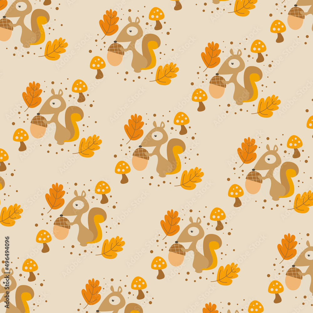 squirrel pattern with acorn nuts vector. Template for ecological fabric design, cover, background, package squirrel pattern with acorn nuts vector. Template for ecological fabric design, cover, background, package