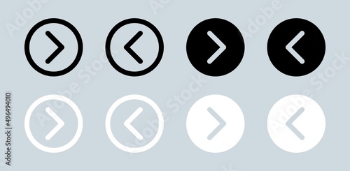 Arrows icon in circle with black and white colours. Arrow icon set for forward click buttons.