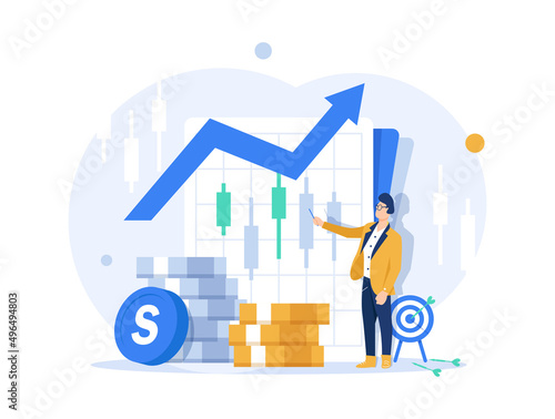 Investment and Analysis Money Cash Profits Metaphor,Employee or Manager Making Investing Plans