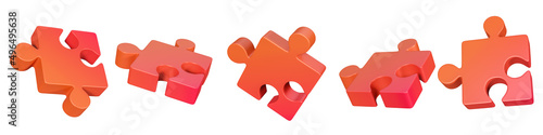 3d puzzle pieces isolated on a white background. 5 different angle  icons for website or mobile app. 3d rendering.
