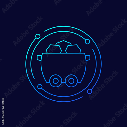 coal minecart or mine wagon line vector icon