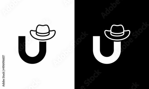 initial letter logo U Gentlemen Hat Logo Design Vector Icon Graphic Emblem