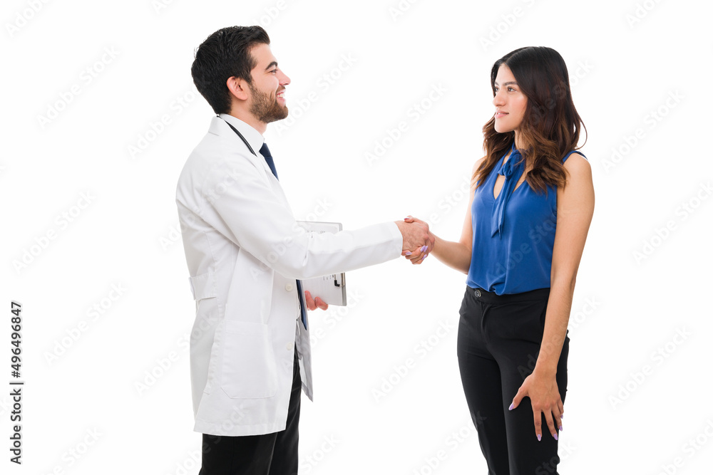 Young woman meeting a professional doctor Young woman meeting a professional doctor
