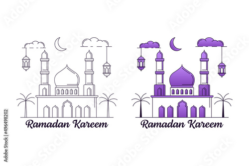 Ramadan kareem vector design illustration monoline or line art style