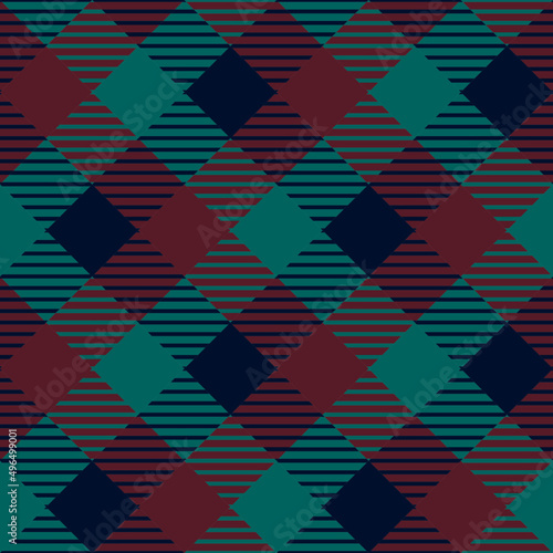 Navy blue, burgundy red and jade green plaid pattern, repeatable and seamless
