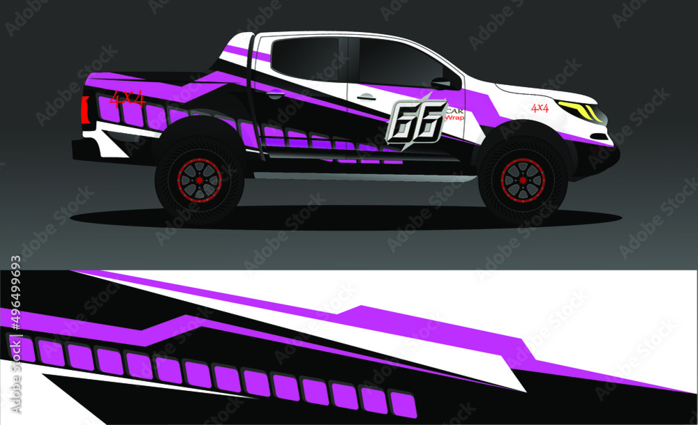 Editable template for wrapping trucks with abstract stickers. High resolution vector graphics.