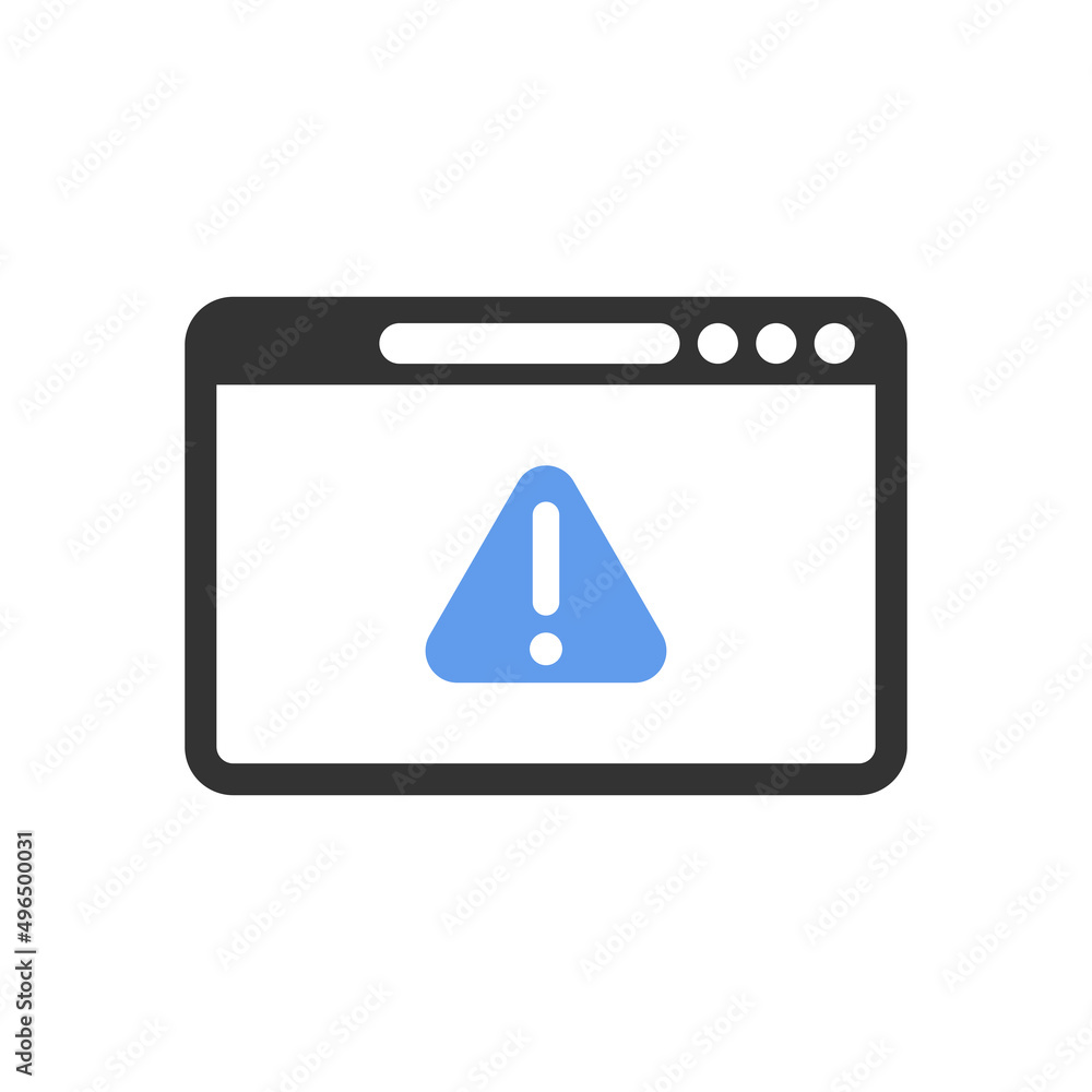Browser window with warning sign vector icon Browser window with warning sign vector icon