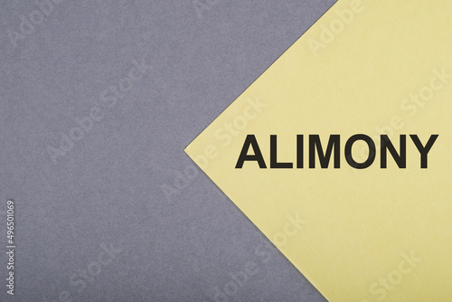 The word ALIMONY is written on a gray and yellow background.