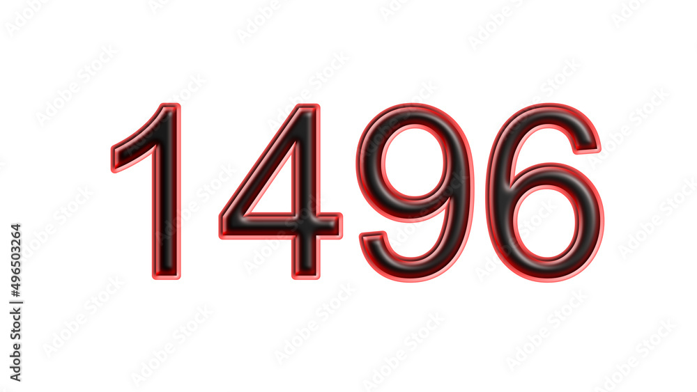 red 1496 number 3d effect white background red 1496 number 3d effect white background