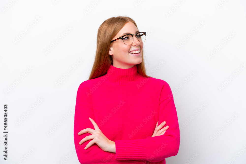 Young redhead woman isolated on white background happy and smiling Young redhead woman isolated on white background happy and smiling